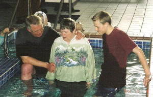 pastor, woman, young man in pool
